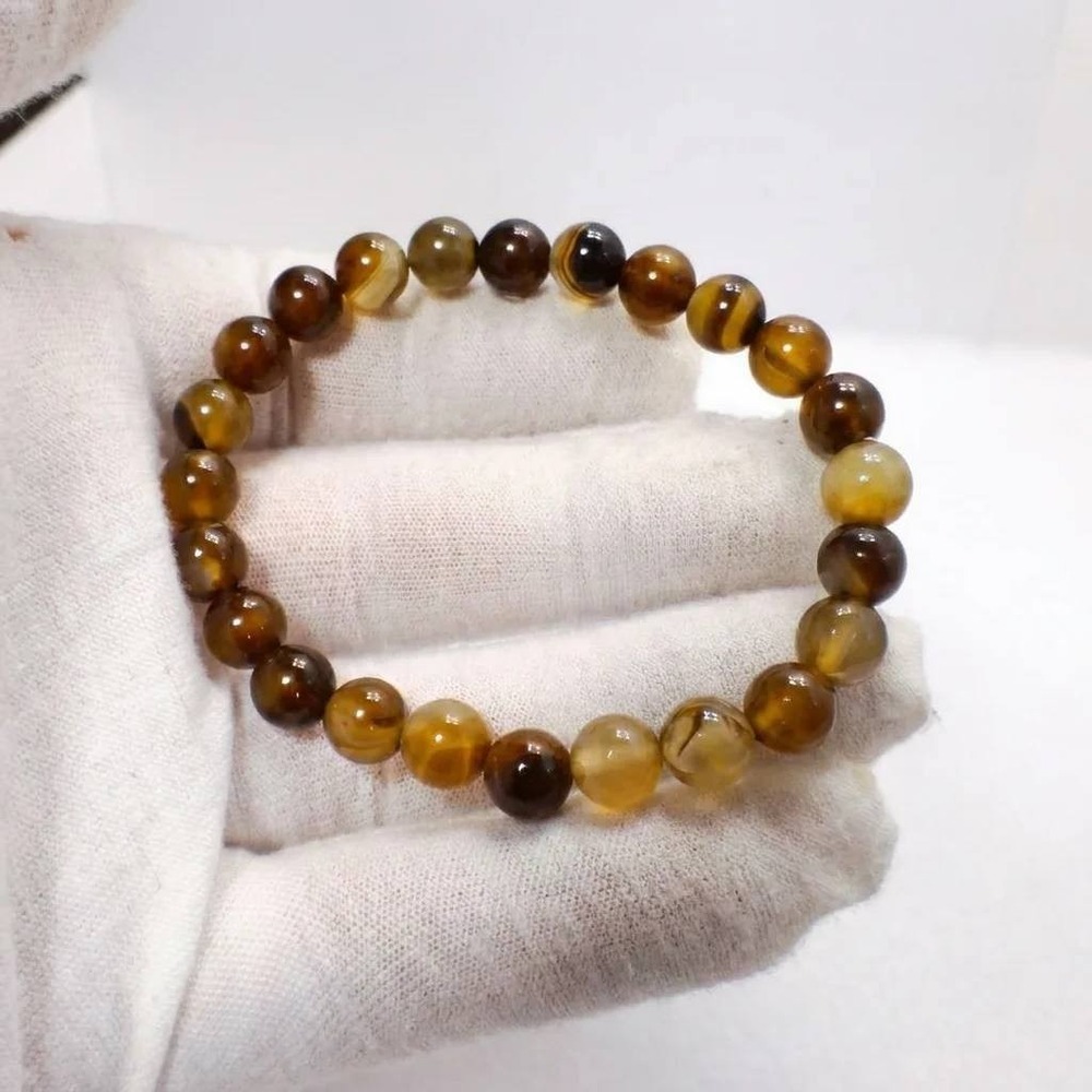 Coffee‎ Agate Bracelet Unbranded Natural Brown Cream Stretch Beaded Gemstone